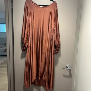 Suzy D Satin V Neck Midi Dress Brick